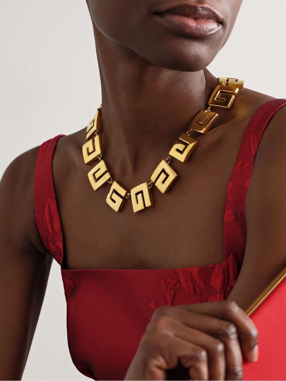 Vintage 80s Givenchy Gold / Silver G Logo Chunky Collar Statement Necklace